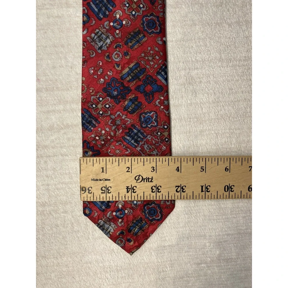 Christian Dior Monsieur Neck Tie Red & Blue Geometric 3.5”W x 57”L USA Made